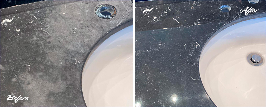 Marble Countertop Before and After a Stone Honing Process in Tenafly, NJ