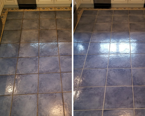 Before and After Our Kitchen Floor Grout Sealing in Skylands, NJ