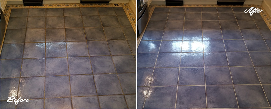 Before and After Our Kitchen Floor Grout Sealing in Skylands, NJ