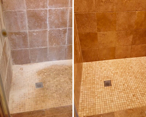 Shower Before and After a Grout Sealing in Norwood 