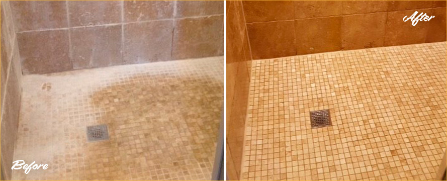 Shower Before and After a Professional Grout Sealing in Norwood 