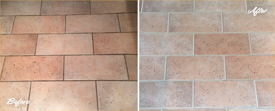 Image of a Floor Before and After a Superb Grout Cleaning in Fairview, NJ