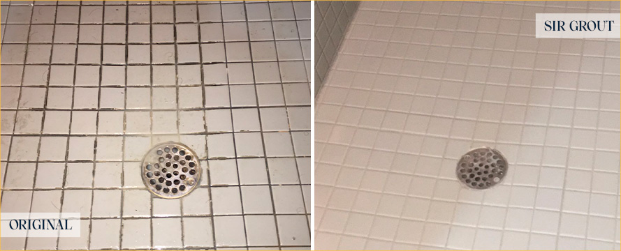 Picture of a Shower Before and After a Professional Grout Cleaning in Hawthorne, NJ