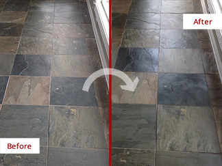 Before and After Floor Stone Sealing in Paramus, NJ