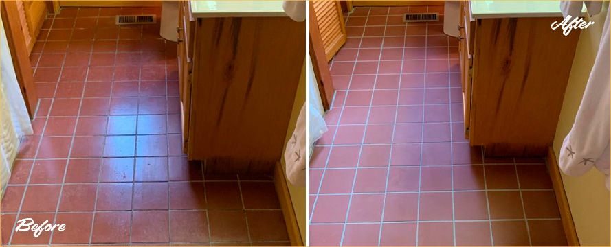 Bathroom Floor Before and After a Superb Grout Cleaning in Wyckoff, NJ