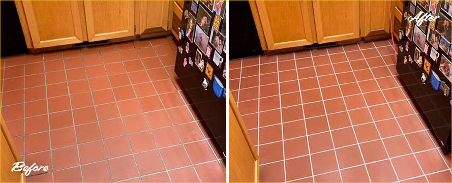 Kitchen Floor Before and After a Superb Grout Cleaning in Wyckoff, NJ