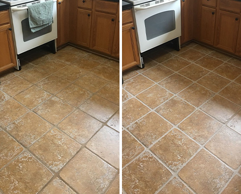 Ceramic Tile Floor Before and After a Grout Sealing in Livingston