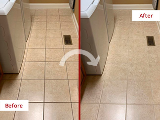 Tile Floor Before and After a Grout Sealing in Verona