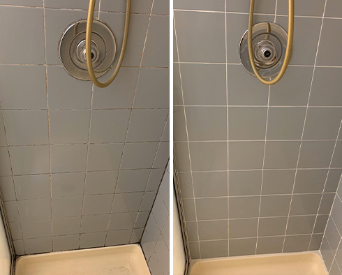 Shower Before and After Our Hard Surface Restoration Services in Athenia, NJ