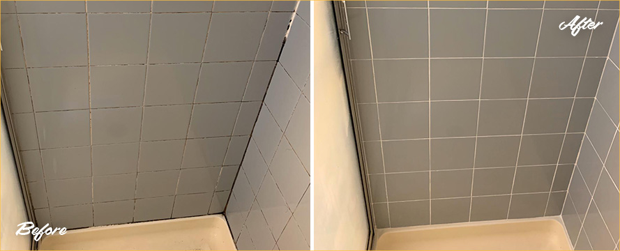 Shower Before and After Our Hard Surface Restoration Services in Athenia, NJ