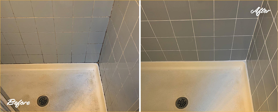 Shower Walls Before and After Our Hard Surface Restoration Services in Athenia, NJ