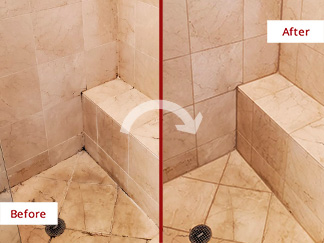 Shower Before and After Our Hard Surface Restoration Services in Harrison, NJ