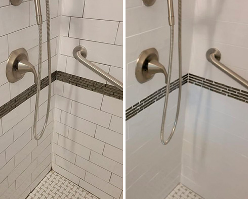 Shower Before and After Our Grout Sealing in Irvington, NJ