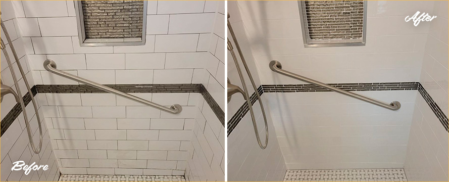 Tiled Shower Before and After Our Grout Sealing in Irvington, NJ