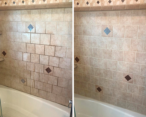 Ceramic Shower Before and After Our Tile and Grout Cleaners in Randolph, NJ