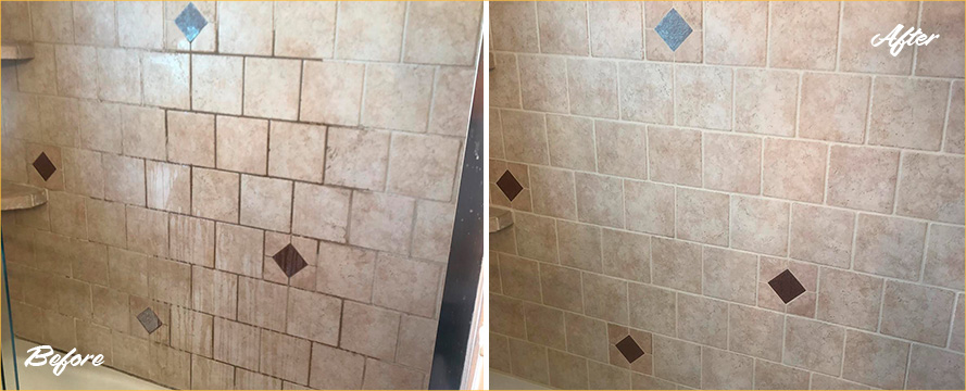 Ceramic Shower Before and After Our Tile and Grout Cleaners in Randolph, NJ