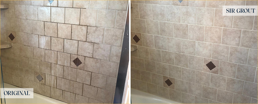 Ceramic Shower Before and After Our Tile and Grout Cleaners in Randolph, NJ