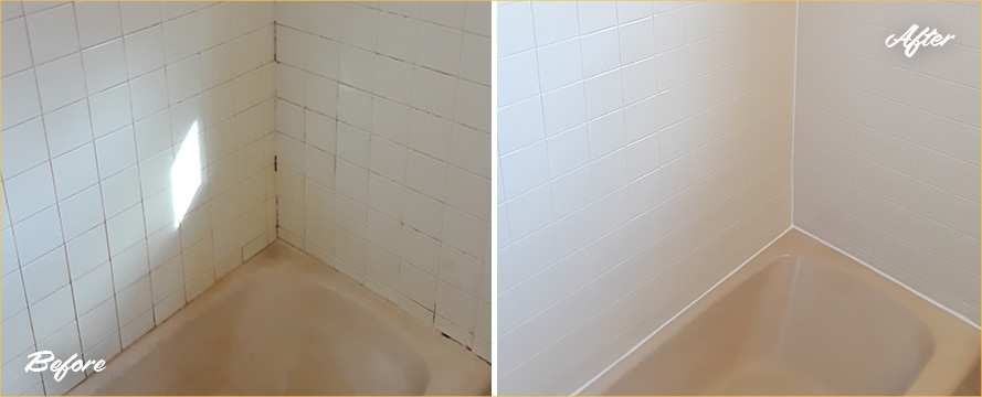 Close-up of Shower Joints Before and After a Service from Our Tile and Grout Cleaners in Wallington