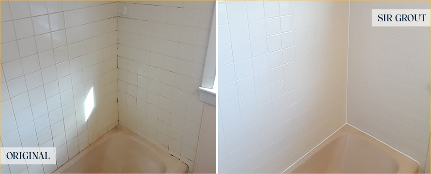 Close-up of Shower Joints Before and After a Service from Our Tile and Grout Cleaners in Wallington