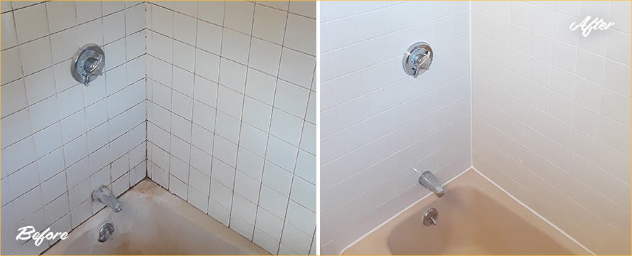 Shower Before and After a Service from Our Tile and Grout Cleaners in Wallington