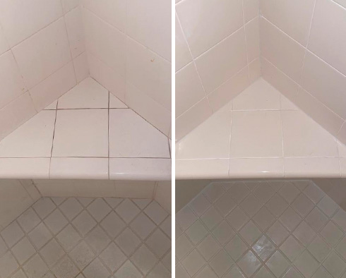 Shower Before and After a Grout Cleaning in Montvale, NJ