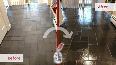 Image of a Stone Surface Before and After a Microguard High Durability Coating Service