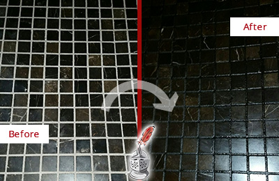 Sir Grout Sealed and Recolored the Grout on this Floor Before and After Image of a Grout Sealing and Recoloring