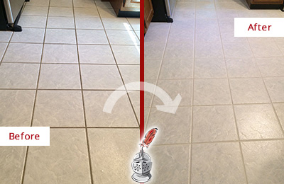 Before and After Picture of a Tile Floor Grout Sealing