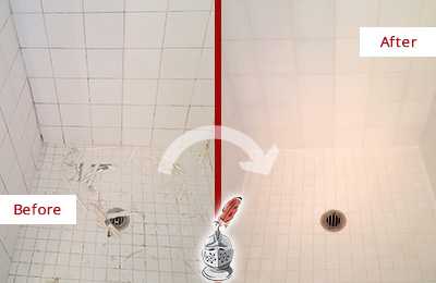 Sir Grout Caulks this Little Ferry Bathroom Re-Caulked To Repair Damaged Caulking Before and After Picture of a Little Ferry Bathroom Re-Caulked To Repair Damaged Caulking