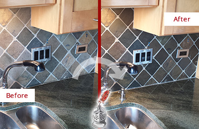 Sir Grout Caulks this Little Ferry Backsplash Caulked to Fix and Prevent Water Leaks Before and After Picture of a Little Ferry Backsplash Caulked to Fix and Prevent Water Leaks