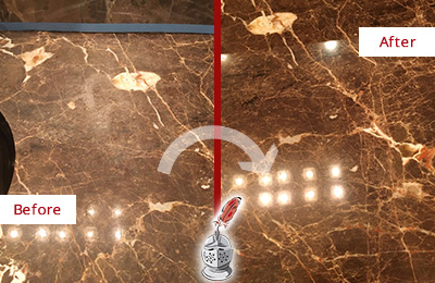 Before and After Picture of a Athenia Marble Stone Countertop Polished to Eliminate Stains